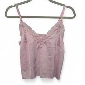 Colsie Purple Pink Lace Trim Satin Cropped Tank Top Size Medium